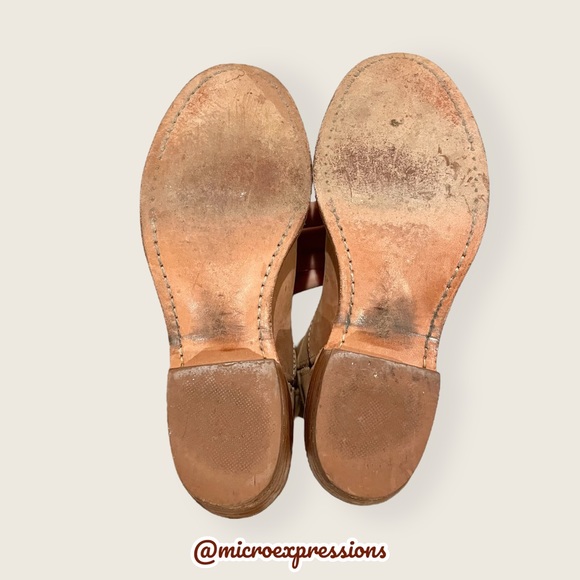 VINTAGE 1980 Frye Austin Tan Brown PullOn Leather Floral Embroidered Cowboy Boot - Picture 10 of 12